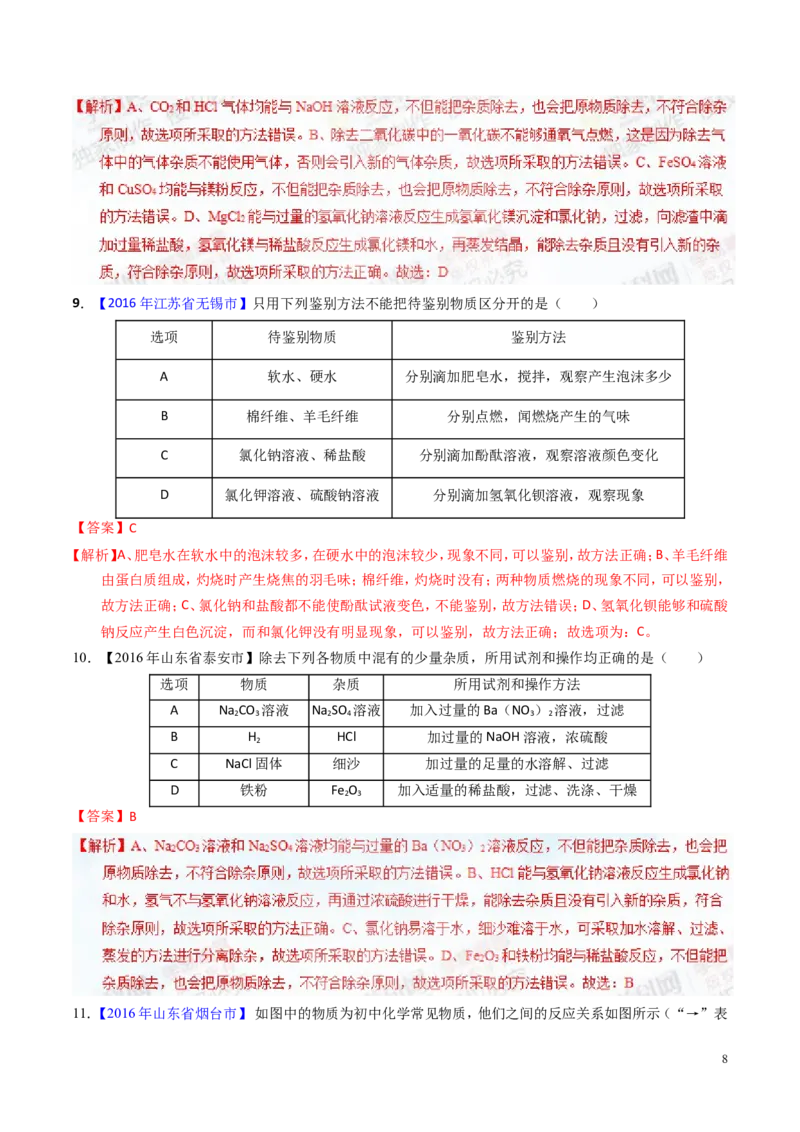 专题21物质的检验、辨别和推断（测）-备战2017年中考化学二轮复习讲练测（解析版）_初中化学_01.人教版初中化学_07.初中化学中考总复习