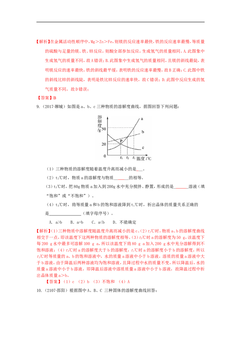 2018届中考化学总复习专题突破讲义：第十讲数形结合思想_初中化学_01.人教版初中化学_07.初中化学中考总复习_2018届中考化学总复习专题突破讲义