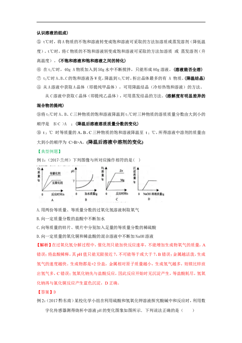 2018届中考化学总复习专题突破讲义：第十讲数形结合思想_初中化学_01.人教版初中化学_07.初中化学中考总复习_2018届中考化学总复习专题突破讲义