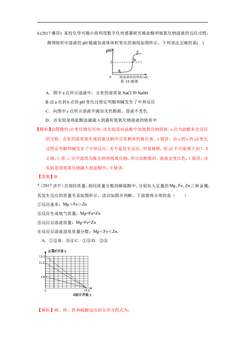 2018届中考化学总复习专题突破讲义：第十讲数形结合思想_初中化学_01.人教版初中化学_07.初中化学中考总复习_2018届中考化学总复习专题突破讲义