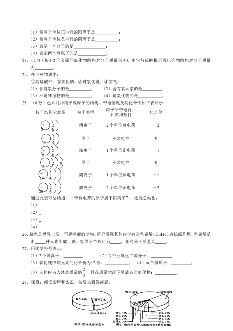 九年级化学单元测试题（每节一套，答案在后面）_初中化学_01.人教版初中化学_01.初中化学课件PPT--教案--试题_初中化学18年试卷_人教版九年级化学上册2018