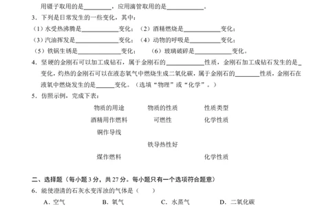 九年级化学单元测试题（每节一套，答案在后面）_初中化学_01.人教版初中化学_01.初中化学课件PPT--教案--试题_初中化学18年试卷_人教版九年级化学上册2018