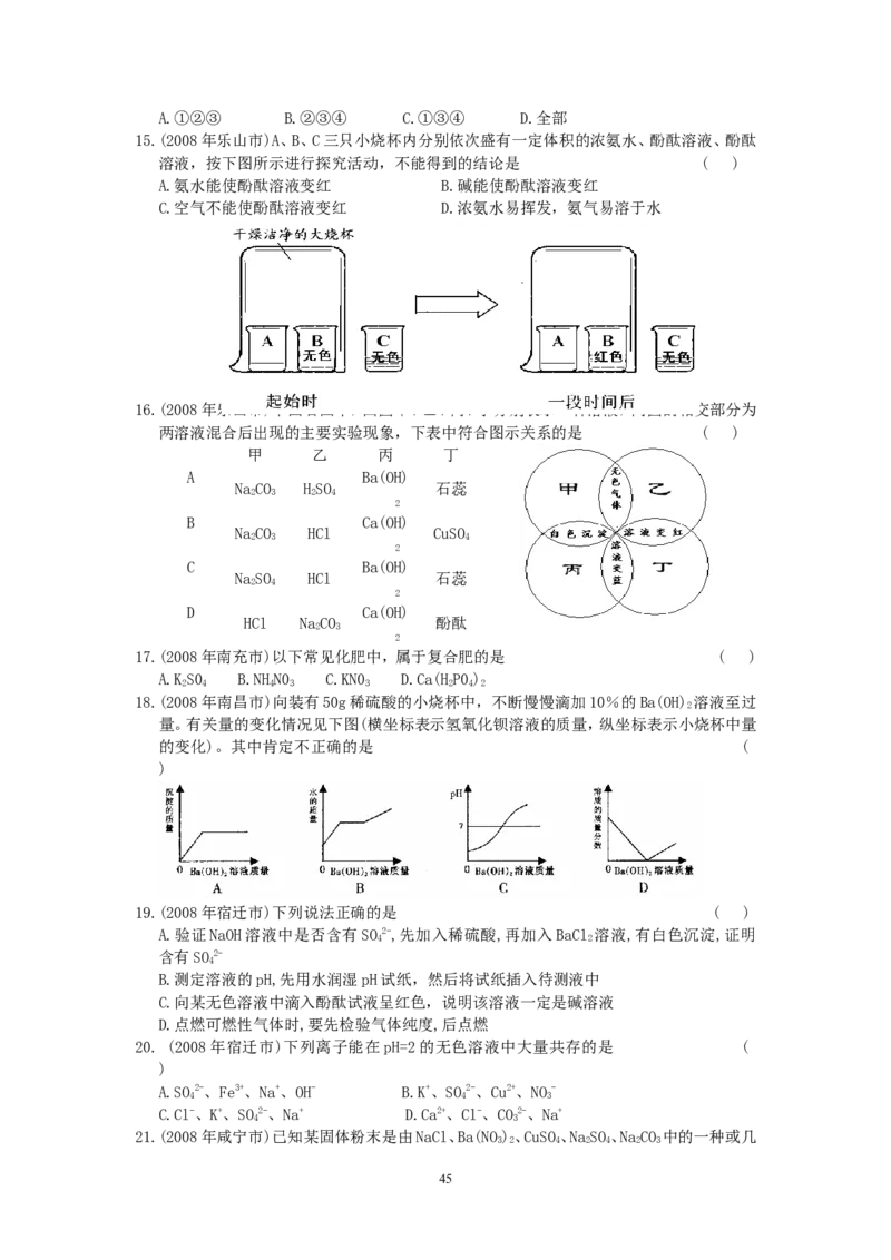 8年中考（2005-2012）全国各地中考化学真题分类汇编第11单元盐化肥_初中化学_01.人教版初中化学_01.初中化学课件PPT--教案--试题_初中化学全套_化学试题
