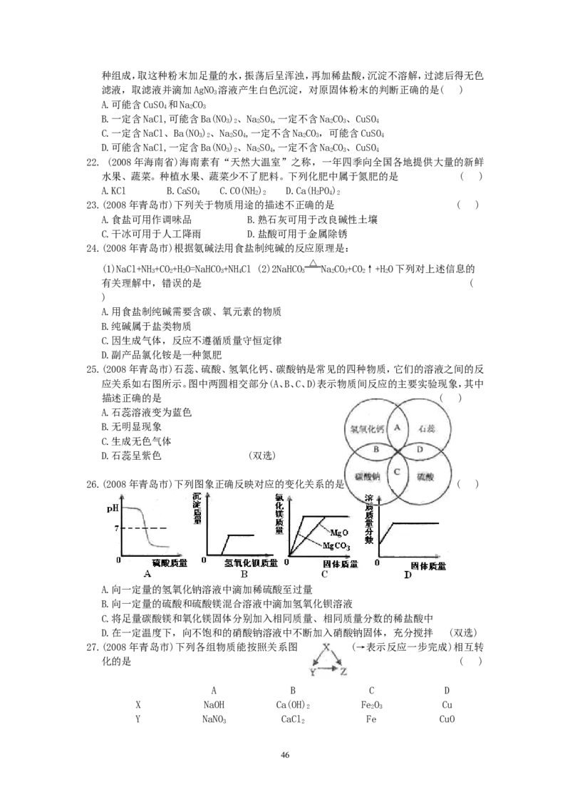 8年中考（2005-2012）全国各地中考化学真题分类汇编第11单元盐化肥_初中化学_01.人教版初中化学_01.初中化学课件PPT--教案--试题_初中化学全套_化学试题