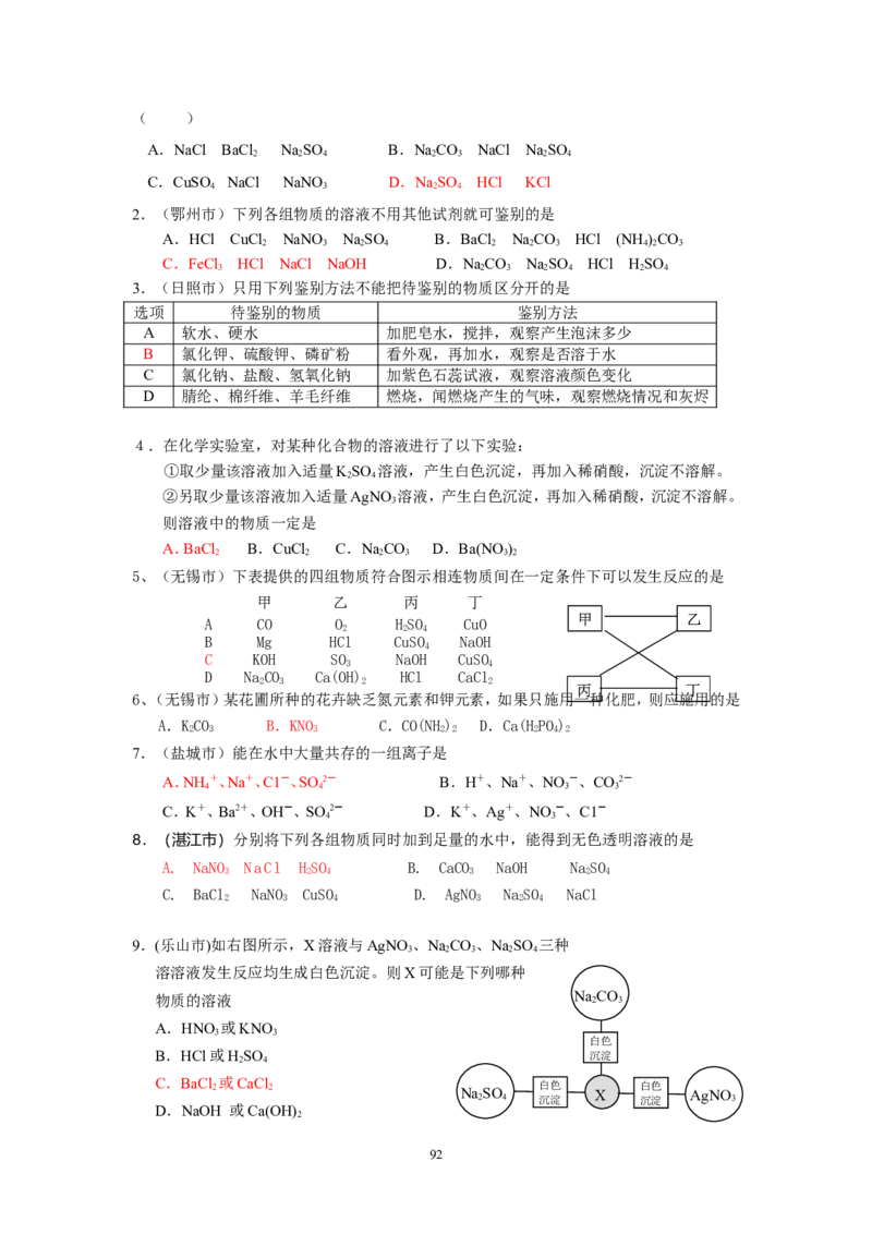 8年中考（2005-2012）全国各地中考化学真题分类汇编第11单元盐化肥_初中化学_01.人教版初中化学_01.初中化学课件PPT--教案--试题_初中化学全套_化学试题