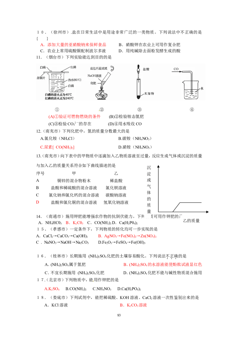 8年中考（2005-2012）全国各地中考化学真题分类汇编第11单元盐化肥_初中化学_01.人教版初中化学_01.初中化学课件PPT--教案--试题_初中化学全套_化学试题