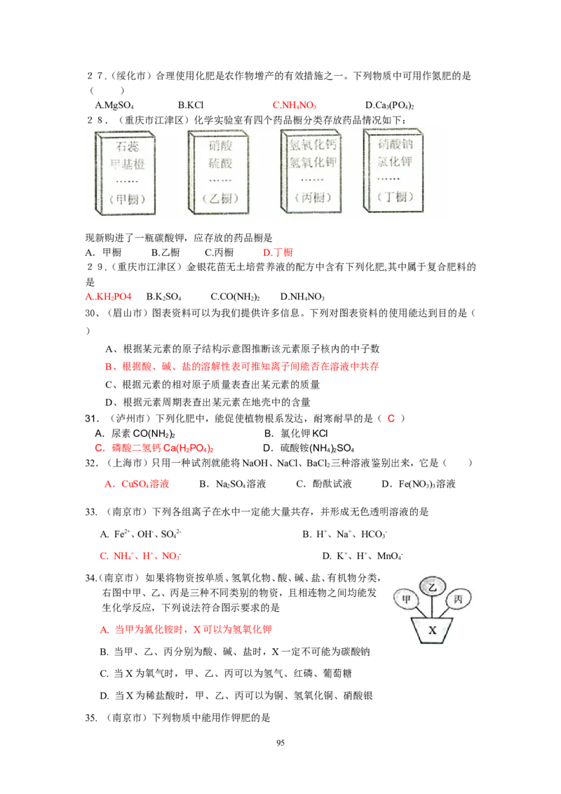 8年中考（2005-2012）全国各地中考化学真题分类汇编第11单元盐化肥_初中化学_01.人教版初中化学_01.初中化学课件PPT--教案--试题_初中化学全套_化学试题