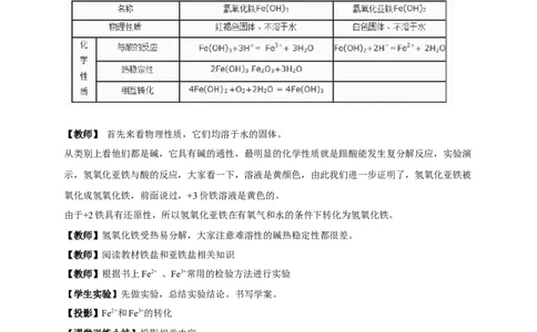 新教材精创3.1.2铁的氢氧化物铁盐和亚铁盐教学设计（2）-人教版高中化学必修第一册_高化_2025春-人教版高中化学_01新版高中化学必修一_2.课件+教案+学案+练习有配套实验视频