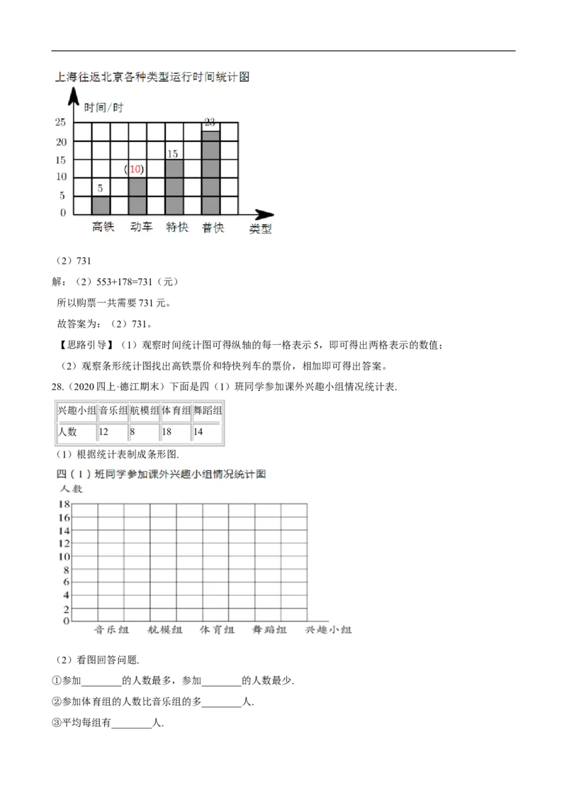 精品第六单元《数据的表示和分析》章节复习&mdash;四年级数学下册考点分类强化训练（解析）北师大版_26春北师大版数学二下_19、赠送其它资料_旧版_赠品：北师大知识总结
