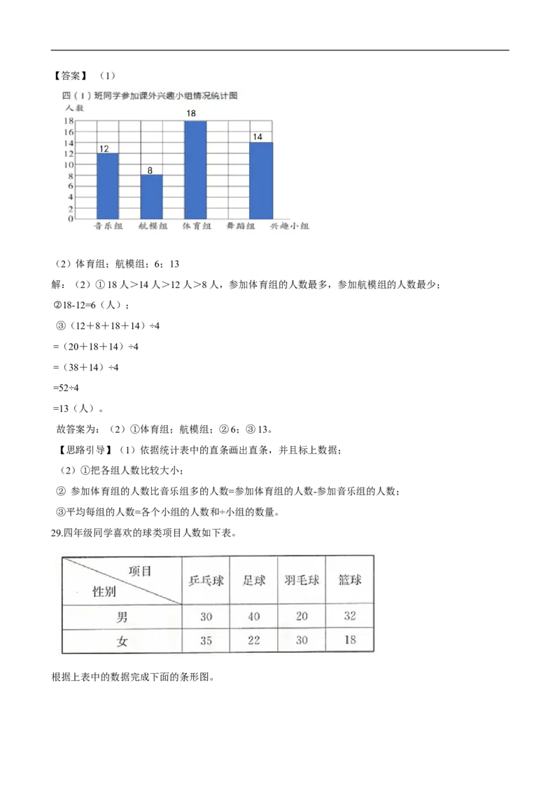 精品第六单元《数据的表示和分析》章节复习&mdash;四年级数学下册考点分类强化训练（解析）北师大版_26春北师大版数学二下_19、赠送其它资料_旧版_赠品：北师大知识总结