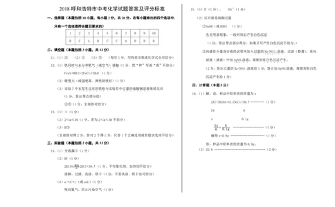 内蒙古呼和浩特市2018年中考化学试题（答案）_初中化学_01.人教版初中化学_06.初中化学中考真题_内蒙古呼和浩特市2018年中考化学试题（word版，含答案）