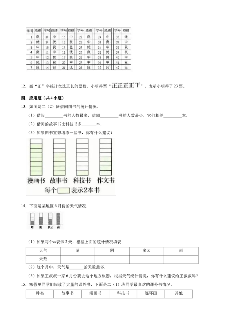第八单元调查与记录（知识清单)（北师大版）_26春北师大版数学二下_19、赠送其它资料_二年级数学下册（北师大版）_旧版_二年级数学下册（北师大版）_单元知识复习专项-K43_2024版