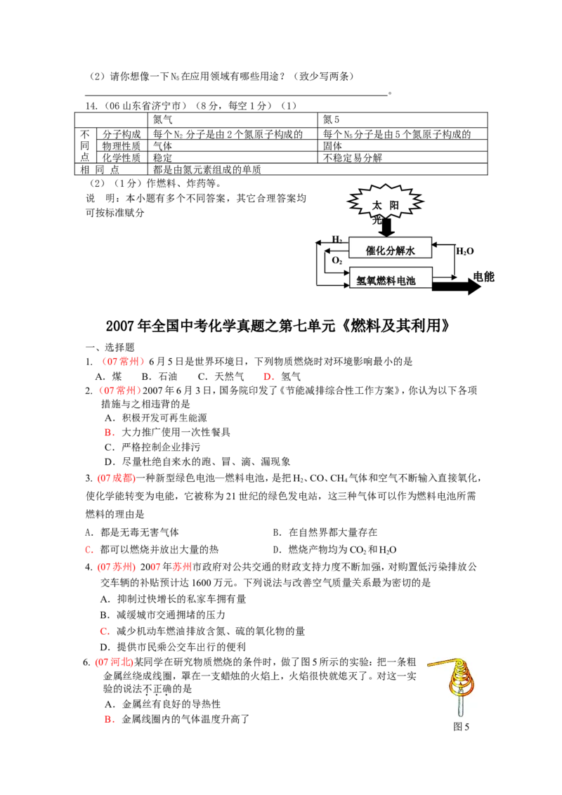 2005-2011年全国各地中考化学真题分类汇编第七单元燃料及其利用_初中化学_01.人教版初中化学_01.初中化学课件PPT--教案--试题_初中化学全套_化学试题