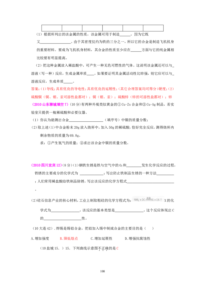 8年中考（2005-2012）全国各地中考化学真题分类汇编第8单元金属及金属材料_初中化学_01.人教版初中化学_01.初中化学课件PPT--教案--试题_初中化学全套_化学试题