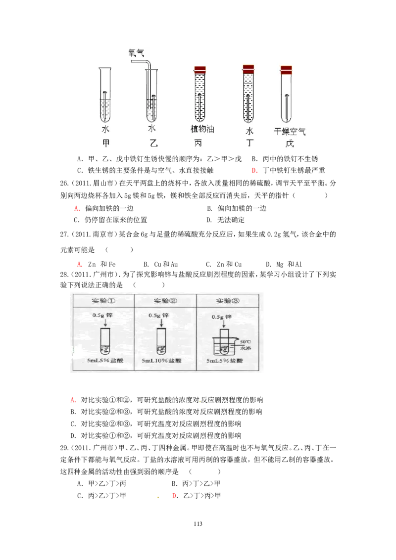 8年中考（2005-2012）全国各地中考化学真题分类汇编第8单元金属及金属材料_初中化学_01.人教版初中化学_01.初中化学课件PPT--教案--试题_初中化学全套_化学试题