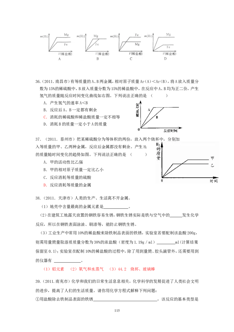 8年中考（2005-2012）全国各地中考化学真题分类汇编第8单元金属及金属材料_初中化学_01.人教版初中化学_01.初中化学课件PPT--教案--试题_初中化学全套_化学试题