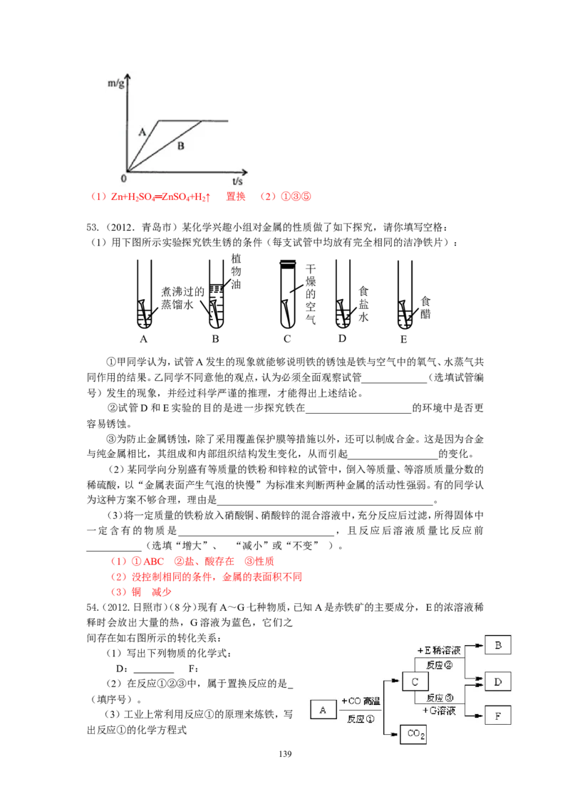 8年中考（2005-2012）全国各地中考化学真题分类汇编第8单元金属及金属材料_初中化学_01.人教版初中化学_01.初中化学课件PPT--教案--试题_初中化学全套_化学试题