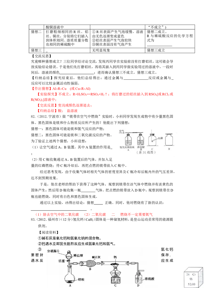 8年中考（2005-2012）全国各地中考化学真题分类汇编第8单元金属及金属材料_初中化学_01.人教版初中化学_01.初中化学课件PPT--教案--试题_初中化学全套_化学试题