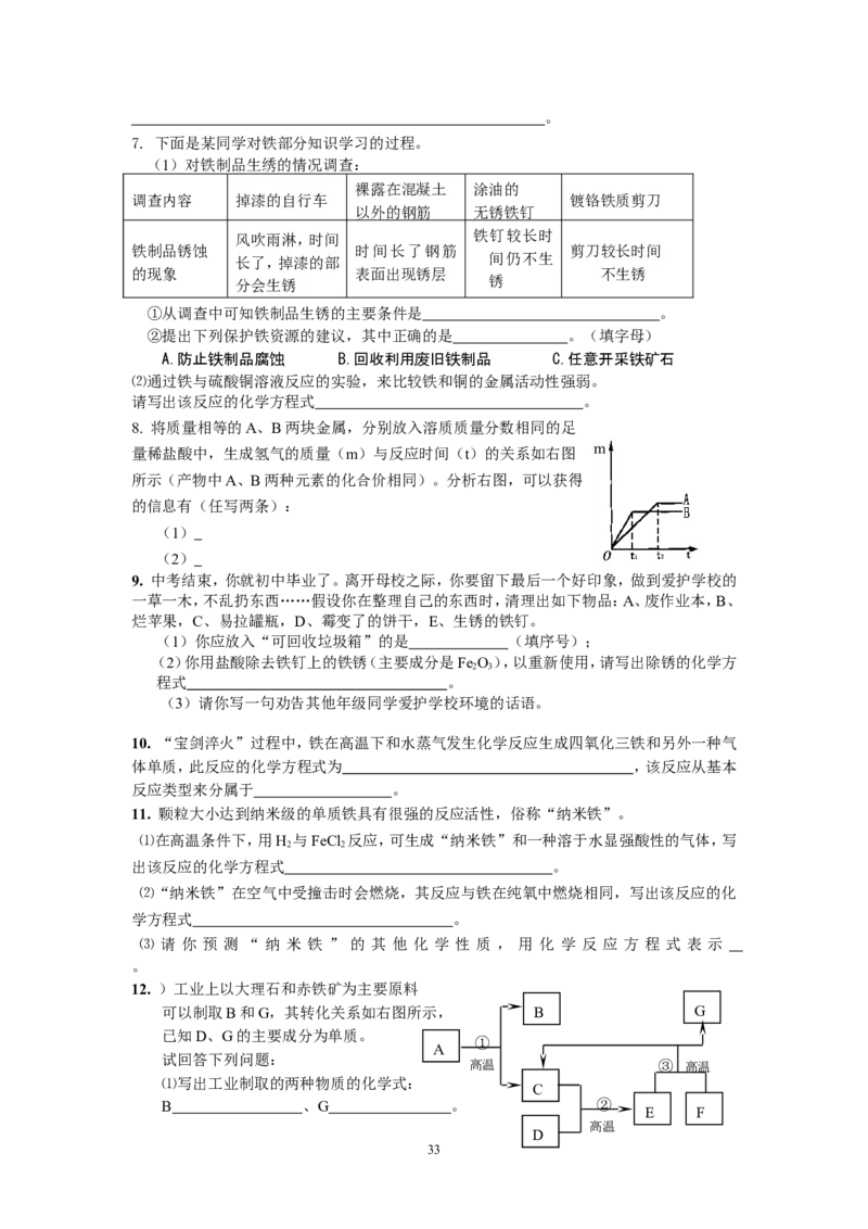 8年中考（2005-2012）全国各地中考化学真题分类汇编第8单元金属及金属材料_初中化学_01.人教版初中化学_01.初中化学课件PPT--教案--试题_初中化学全套_化学试题