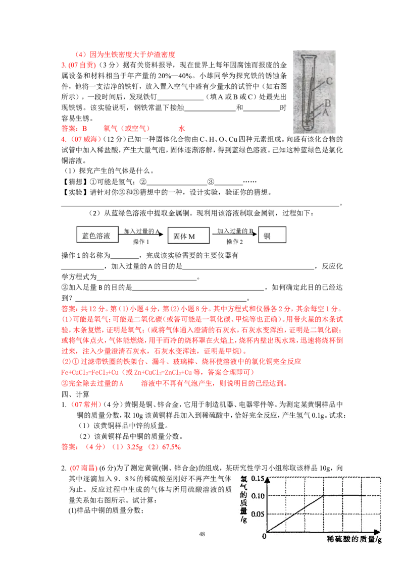 8年中考（2005-2012）全国各地中考化学真题分类汇编第8单元金属及金属材料_初中化学_01.人教版初中化学_01.初中化学课件PPT--教案--试题_初中化学全套_化学试题