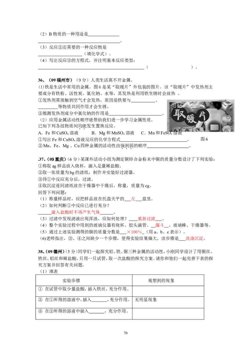 8年中考（2005-2012）全国各地中考化学真题分类汇编第8单元金属及金属材料_初中化学_01.人教版初中化学_01.初中化学课件PPT--教案--试题_初中化学全套_化学试题