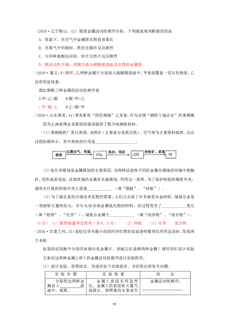 8年中考（2005-2012）全国各地中考化学真题分类汇编第8单元金属及金属材料_初中化学_01.人教版初中化学_01.初中化学课件PPT--教案--试题_初中化学全套_化学试题