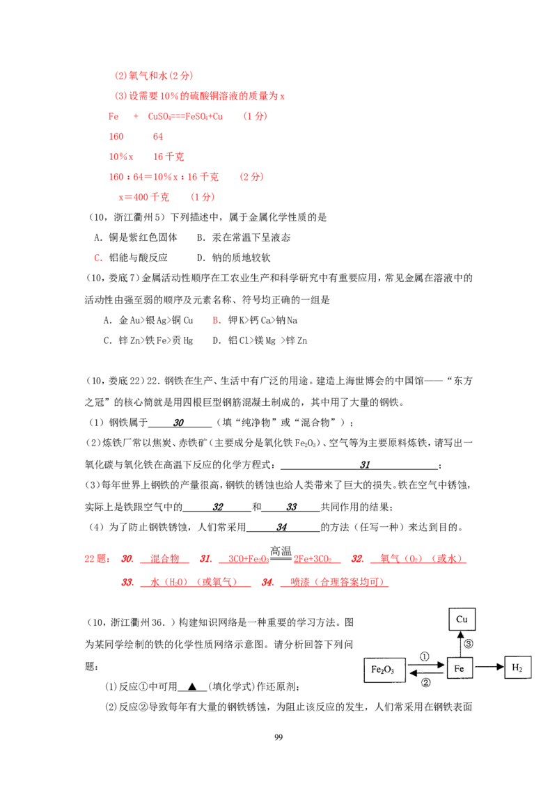 8年中考（2005-2012）全国各地中考化学真题分类汇编第8单元金属及金属材料_初中化学_01.人教版初中化学_01.初中化学课件PPT--教案--试题_初中化学全套_化学试题