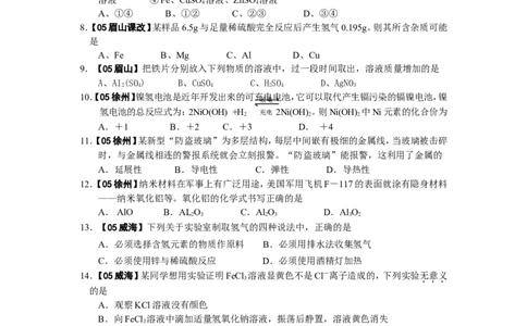 8年中考（2005-2012）全国各地中考化学真题分类汇编第8单元金属及金属材料_初中化学_01.人教版初中化学_01.初中化学课件PPT--教案--试题_初中化学全套_化学试题