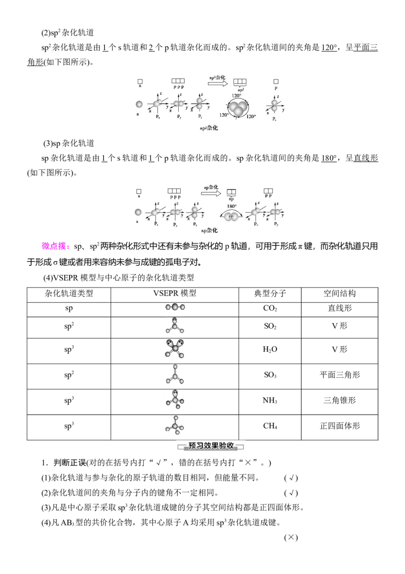 人教版(2019)选修性必修2导学案第2章　第2节　第2课时　杂化轨道理论简介_高化_2025春-人教版高中化学_04新版高中化学选择性必修2_03导学案