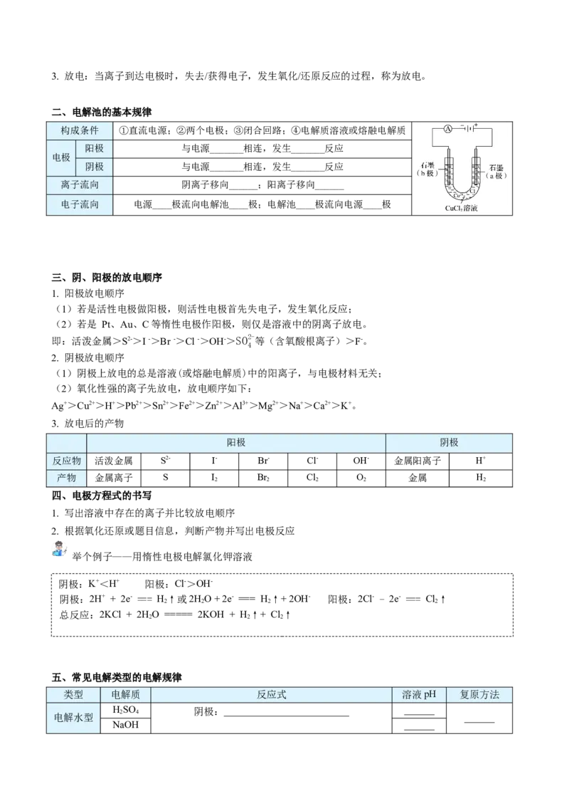 第26讲电解池的原理（学生版）-（人教2019选择性必修1）_高化_595801221724高中化学新人教版选择性必修一二三电子版教案PPT课件高中试卷_选择性必修1册（人教版）_讲义