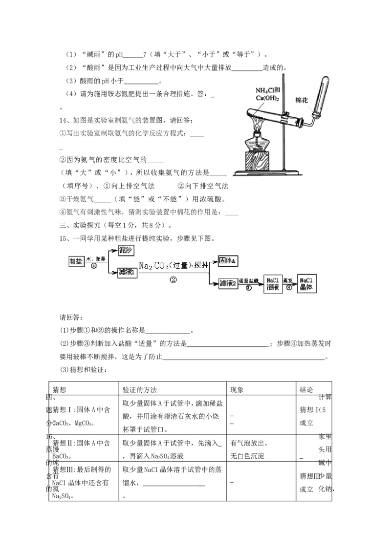 九年级化学单元检测试卷（11）盐化肥_初中化学_01.人教版初中化学_01.初中化学课件PPT--教案--试题_初中化学18年试卷_人教版九年级化学下册2018