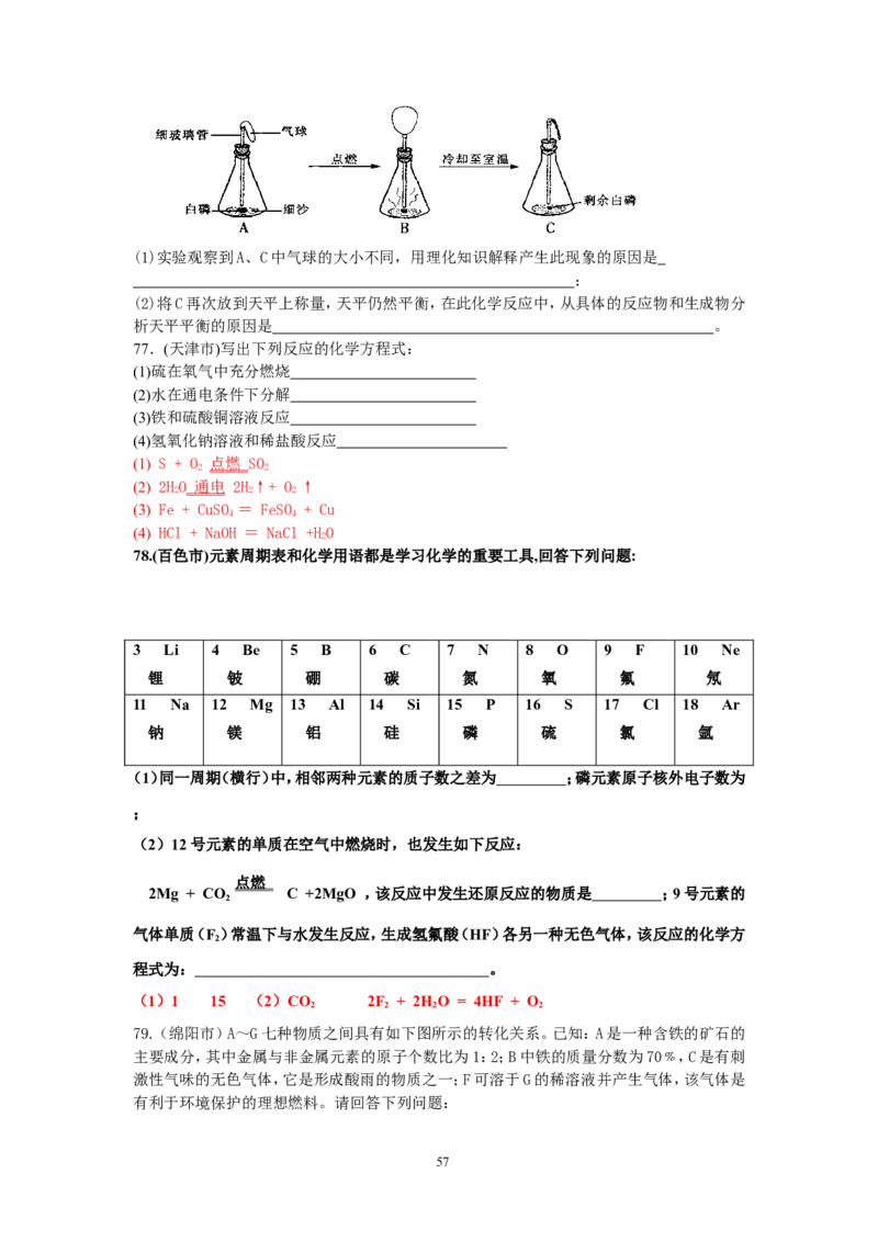 8年中考（2005-2012）全国各地中考化学真题分类汇编第5单元化学方程式_初中化学_01.人教版初中化学_01.初中化学课件PPT--教案--试题_初中化学全套_化学试题