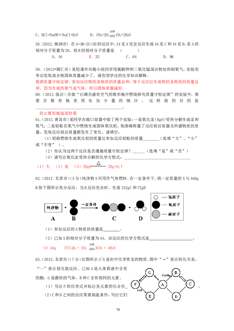 8年中考（2005-2012）全国各地中考化学真题分类汇编第5单元化学方程式_初中化学_01.人教版初中化学_01.初中化学课件PPT--教案--试题_初中化学全套_化学试题