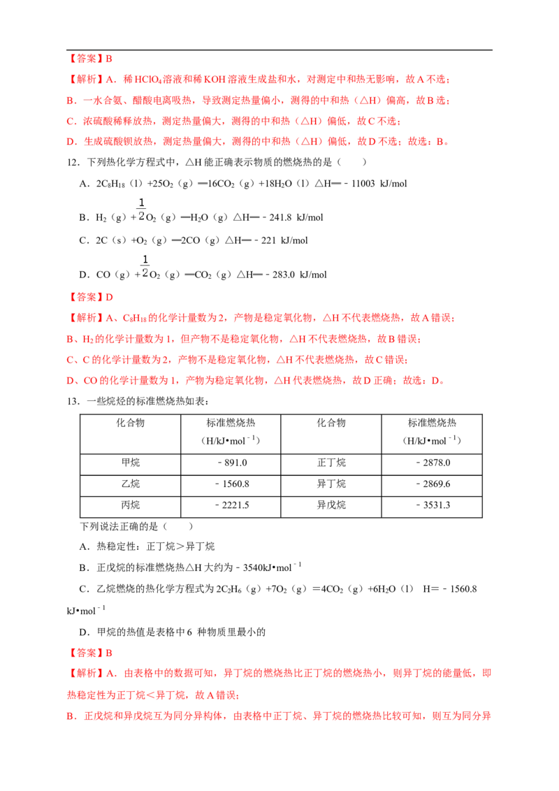 第一章检测-2020-2021学年上学期高二化学同步精品课堂(新教材人教版选择性必修1)（原卷版）_高化_2025春-人教版高中化学_03新版高中化学选择性必修1_04习题试卷_同步练习+单元测试1配套A