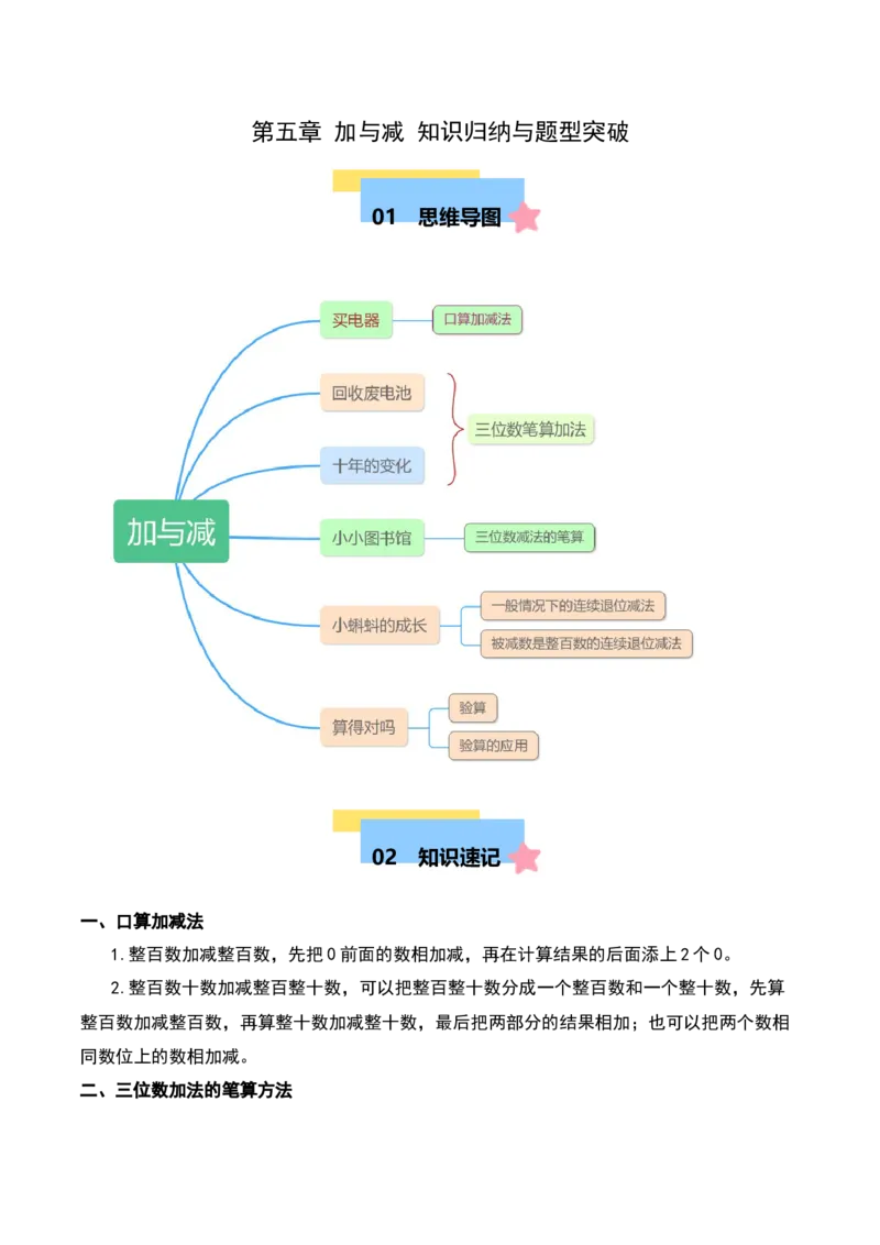 第五章加与减知识归纳与题型突破（教师版）-（北师大版）_26春北师大版数学二下_19、赠送其它资料_二年级数学下册（北师大版）_旧版_二年级数学下册（北师大版）_2025版