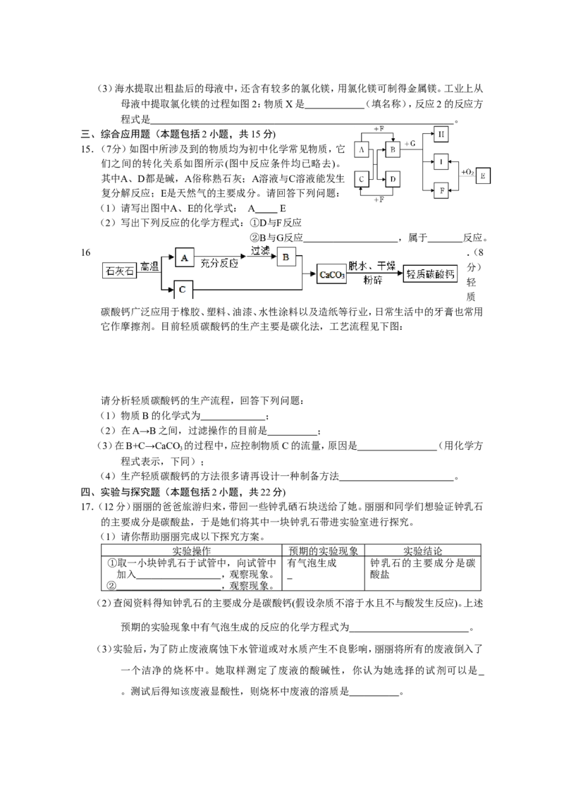人教版九年级下《盐+化肥》单元检测试卷_初中化学_01.人教版初中化学_01.初中化学课件PPT--教案--试题_初中化学18年试卷_人教版九年级化学下册2018