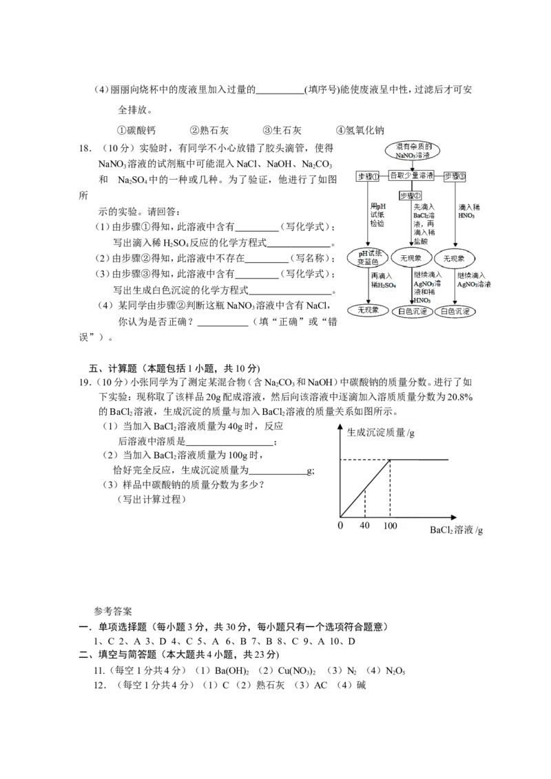 人教版九年级下《盐+化肥》单元检测试卷_初中化学_01.人教版初中化学_01.初中化学课件PPT--教案--试题_初中化学18年试卷_人教版九年级化学下册2018