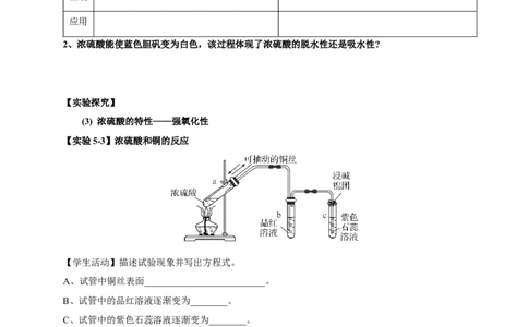 新教材精创5.1.2硫酸学案（1）-人教版高中化学必修第二册_高化_2025春-人教版高中化学_02新版高中化学必修二_2.课件+教案+学案+练习配套版_学案