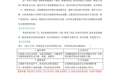 2018届中考化学总复习专题突破讲义：第七讲归纳法_初中化学_01.人教版初中化学_07.初中化学中考总复习_2018届中考化学总复习专题突破讲义