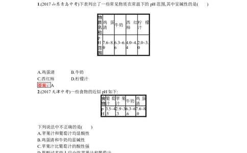 2018届中考化学（人教版）总复习单元特训：第十单元　酸和碱_初中化学_01.人教版初中化学_07.初中化学中考总复习_2018届中考化学（人教版）总复习单元特训