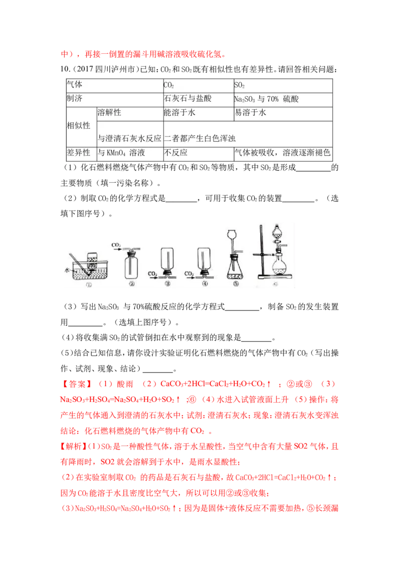 2018年中考化学一轮复习&bull;《气体的制备》真题练习（解析版）_初中化学_01.人教版初中化学_07.初中化学中考总复习_2018年中考化学一轮复习&bull;