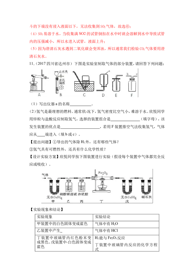 2018年中考化学一轮复习&bull;《气体的制备》真题练习（解析版）_初中化学_01.人教版初中化学_07.初中化学中考总复习_2018年中考化学一轮复习&bull;