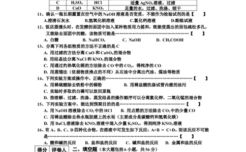 初三化学第11单元试卷（试题内容：盐与化学肥料）_初中化学_01.人教版初中化学_01.初中化学课件PPT--教案--试题_初中化学全套_化学试题