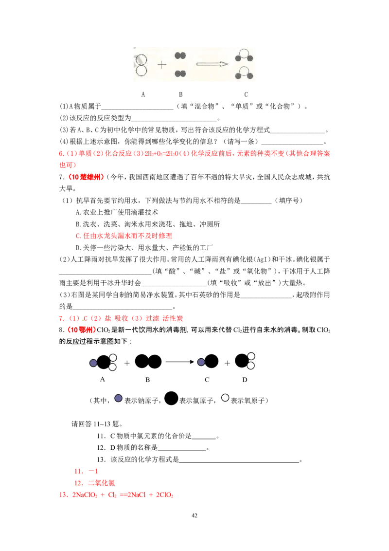 8年中考（2005-2012）全国各地中考化学真题分类汇编第3单元自然界的水_初中化学_01.人教版初中化学_01.初中化学课件PPT--教案--试题_初中化学全套_化学试题