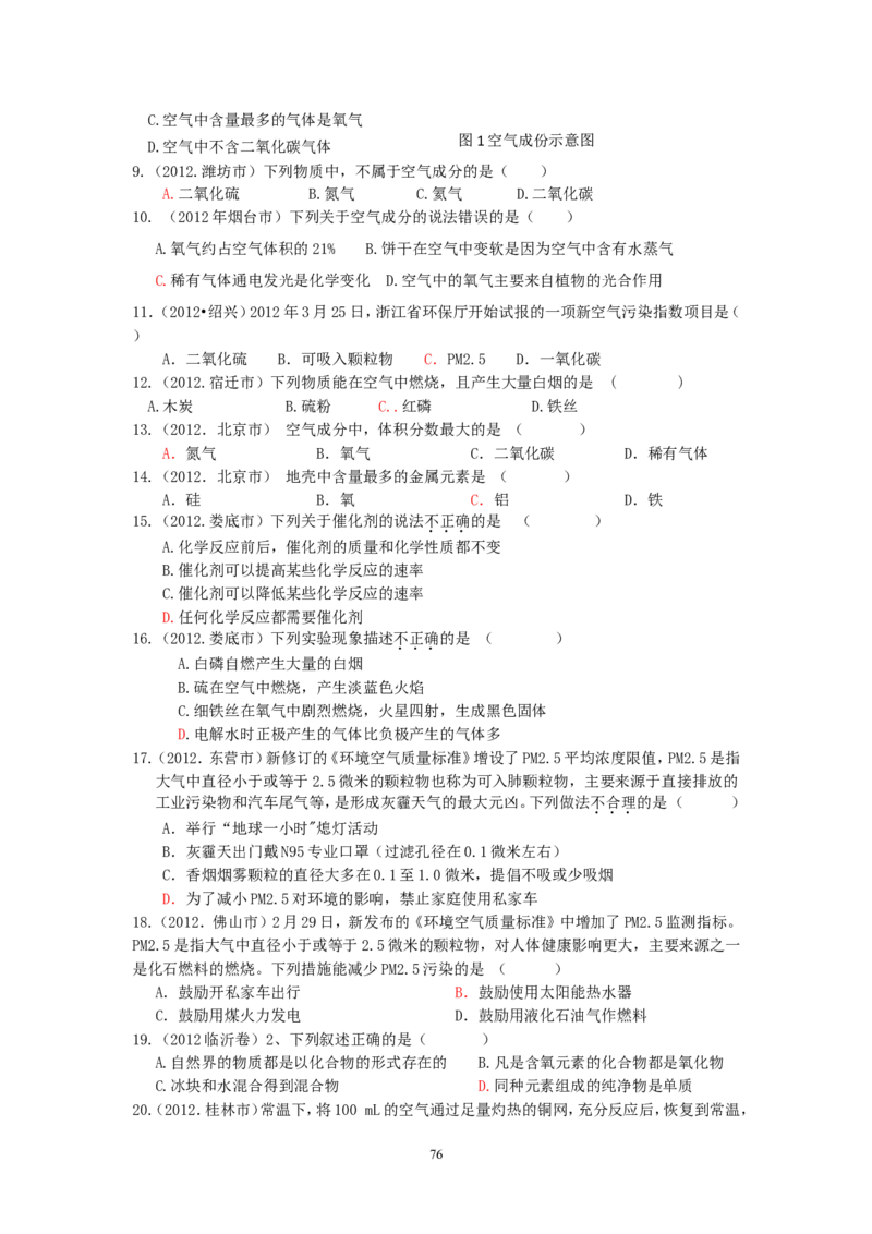 8年中考（2005-2012）全国各地中考化学真题分类汇编第2单元我们周围的空气_初中化学_01.人教版初中化学_01.初中化学课件PPT--教案--试题_初中化学全套_化学试题