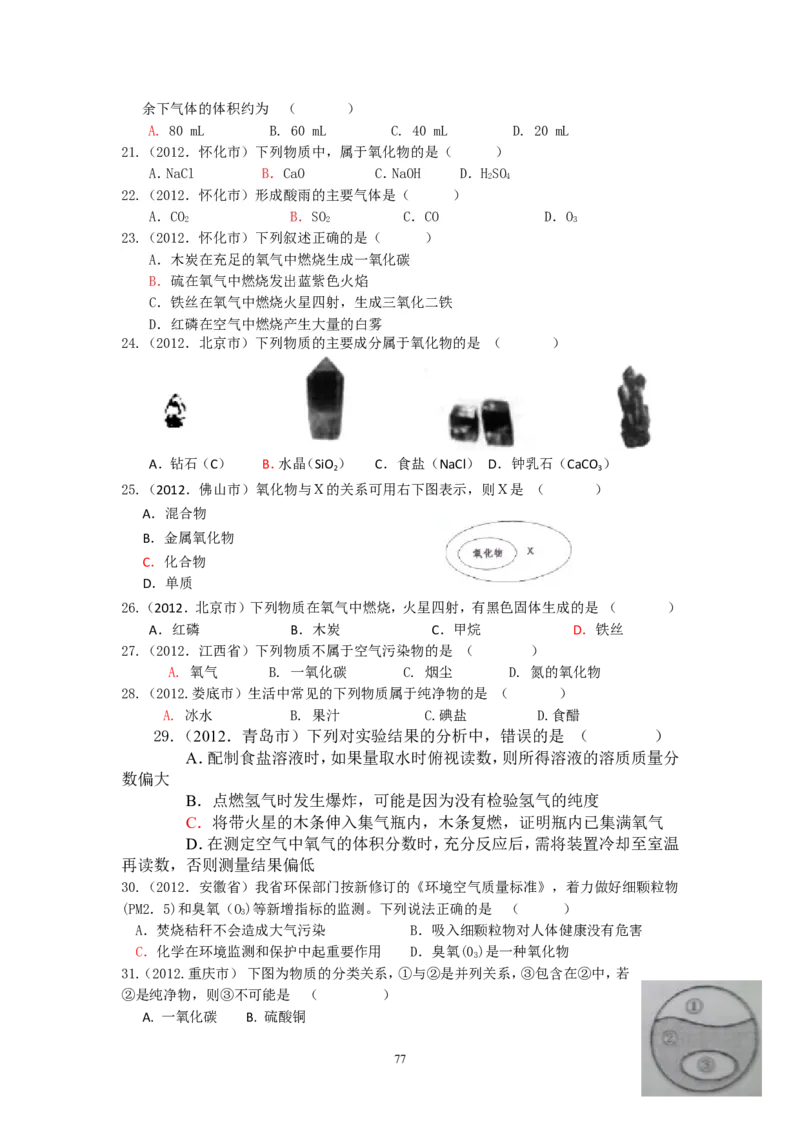 8年中考（2005-2012）全国各地中考化学真题分类汇编第2单元我们周围的空气_初中化学_01.人教版初中化学_01.初中化学课件PPT--教案--试题_初中化学全套_化学试题