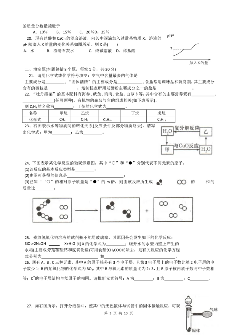 2012年全国初中学生化学竞赛初赛试题(河南、天津、湖南赛区)_初中化学_01.人教版初中化学_01.初中化学课件PPT--教案--试题_初中化学全套_化学试题