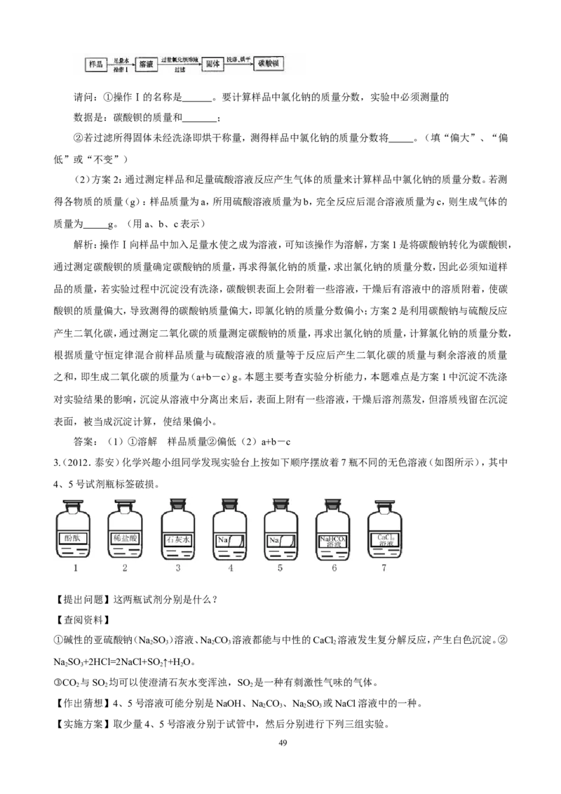 中考化学实验过关专题酸碱盐人教版_初中化学_01.人教版初中化学_01.初中化学课件PPT--教案--试题_初中化学全套_化学试题_化学：中考化学实验与实验操作测试题(10份)