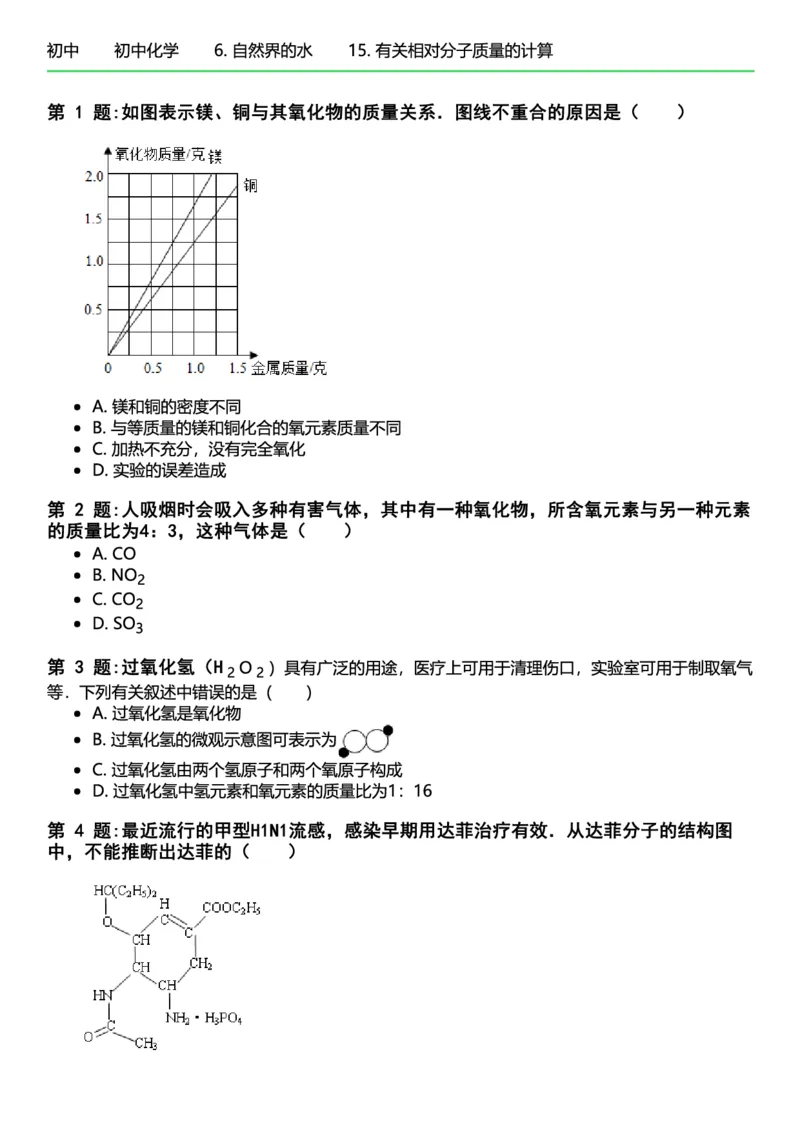 初中化学习题_初中化学_01.人教版初中化学_12.中考化学（赠送）_练习题
