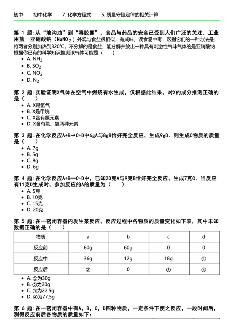 初中化学习题_初中化学_01.人教版初中化学_12.中考化学（赠送）_练习题